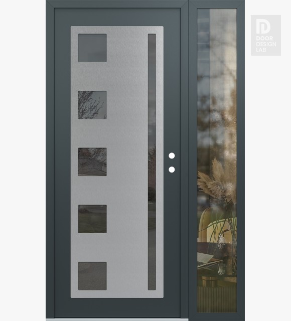 Modern Steel Front Door Diamond C3 52" x 80" anthracite/anthracite mirrored Glass Panel stainless steel LHI with Sidelite clear Glass