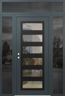 Diamond C9 60" x 96" anthracite/anthracite clear Glass Panel black RHI with 2 Sidelites and Transom mirrored Glass