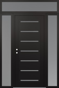 Diamond C11 60" x 96" black/white frosted Glass Panel black RHI with 2 Sidelites and Transom frosted Glass