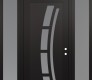 Modern Steel Front Door Diamond C12 64" x 96" black/white frosted Glass Panel black LHI with 2 Sidelites and Transom frosted Glass