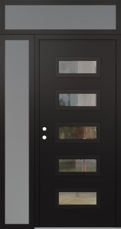 Diamond D1 48" x 96" black/black clear Glass Panel black RHI with Sidelite and Transom frosted Glass