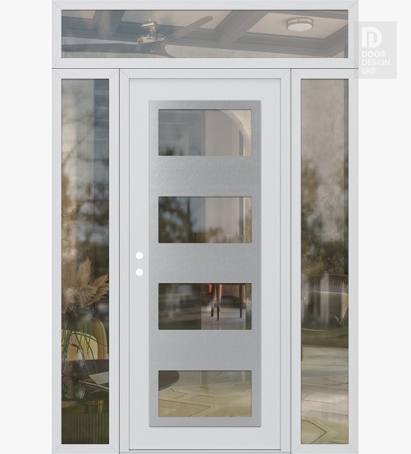 Modern Steel Front Door Diamond C2 68" x 96" white/white clear Glass Panel stainless steel RHI with 2 Sidelites and Transom clear Glass