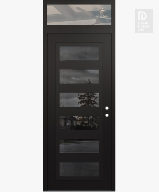 Modern Steel Front Door Diamond C9 36" x 96" black/black mirrored Glass Panel black LHI with Transom clear Glass