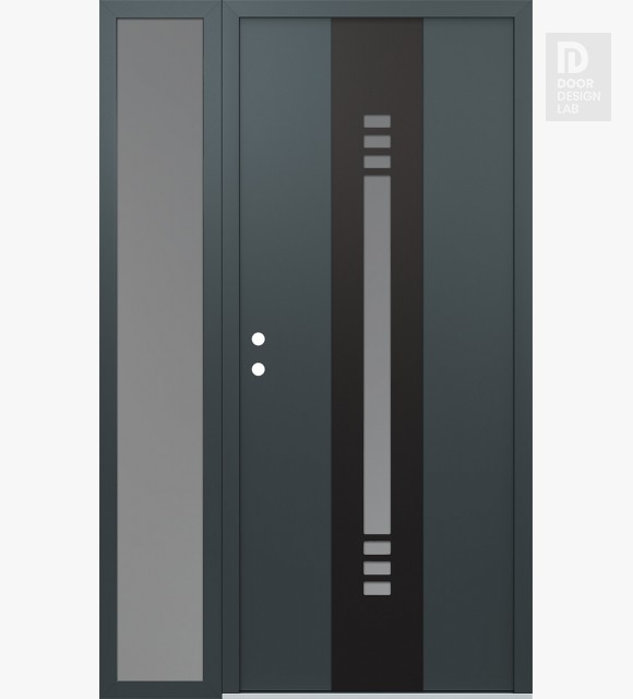 Modern Steel Front Door DIAMOND A5 52" X 80" ANTHRACITE/ANTHRACITE FROSTED GLASS PANEL BLACK RHI WITH SIDELITE FROSTED GLASS