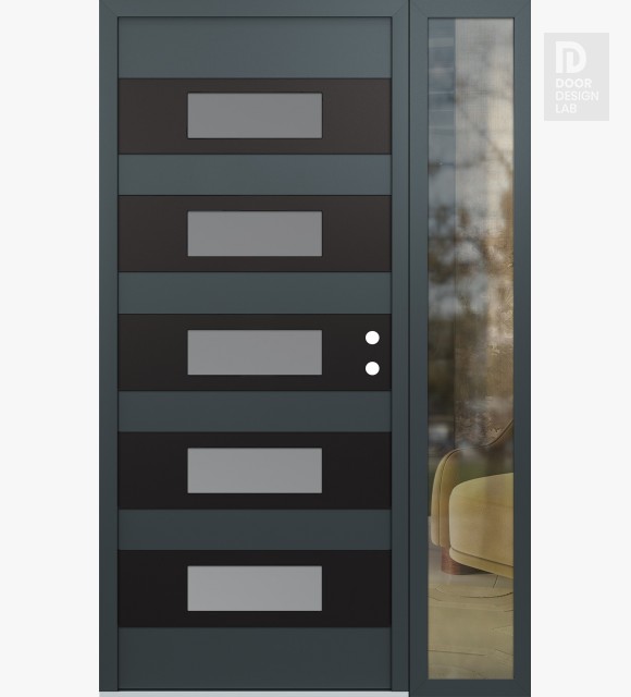 Modern Steel Front Door Diamond D5 52" x 80" anthracite/anthracite frosted Glass Panel black LHI with Sidelite clear Glass