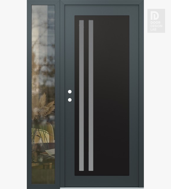 Modern Steel Front Door Diamond C6 50" x 80" anthracite/anthracite frosted Glass Panel black RHI with Sidelite clear Glass