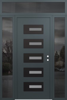 Diamond D6 60" x 96" anthracite/anthracite frosted Glass Panel black LHI with 2 Sidelites and Transom mirrored Glass