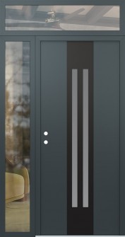 DIAMOND A8 48" X 96" ANTHRACITE/ANTHRACITE FROSTED GLASS PANEL BLACK RHI WITH SIDELITE AND TRANSOM CLEAR GLASS