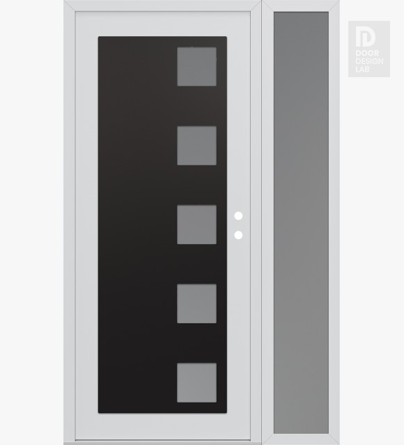 Modern Steel Front Door Diamond C5 50" x 80" white/white frosted Glass Panel black LHI with Sidelite frosted Glass
