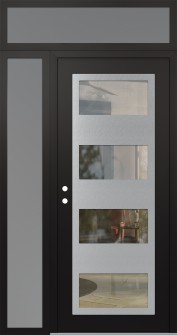 Diamond C2 48" x 96" black/black clear Glass Panel stainless steel RHI with Sidelite and Transom frosted Glass