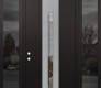 Modern Steel Front Door DIAMOND A2 68" X 96" BLACK/BLACK CLEAR GLASS PANEL STAINLESS STEEL RHI WITH 2 SIDELITES AND TRANSOM MIRRORED GLASS