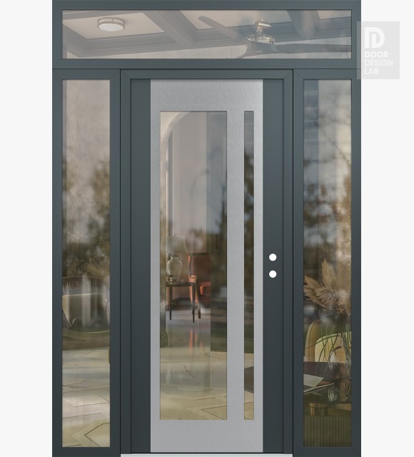 Modern Steel Front Door Diamond C15 68" x 96" anthracite/anthracite clear Glass Panel stainless steel LHI with 2 Sidelites and Transom clear Glass