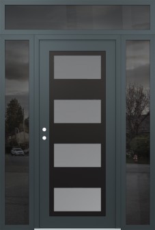 Diamond C2 68" x 96" anthracite/anthracite frosted Glass Panel black RHI with 2 Sidelites and Transom mirrored Glass