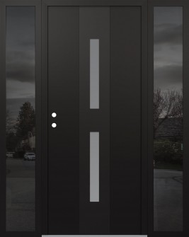 DIAMOND A6 64" X 80" BLACK/WHITE FROSTED GLASS PANEL BLACK RHI WITH 2 SIDELITES MIRRORED GLASS