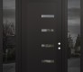 Modern Steel Front Door Diamond C8 68" x 96" black/black clear Glass Panel black LHI with 2 Sidelites and Transom mirrored Glass
