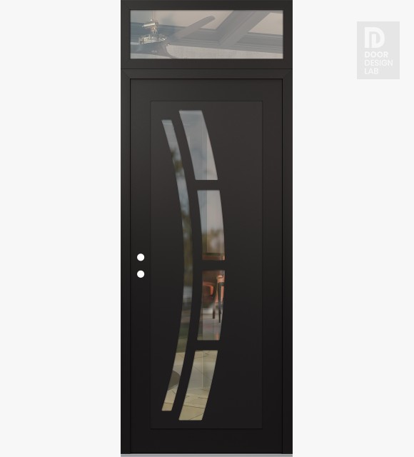 Modern Steel Front Door Diamond C12 36" x 96" black/black clear Glass Panel black RHI with Transom clear Glass