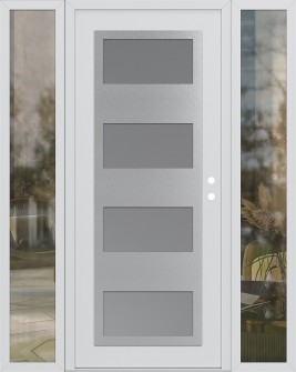 Diamond C2 68" x 80" white/white frosted Glass Panel stainless steel LHI with 2 Sidelites clear Glass