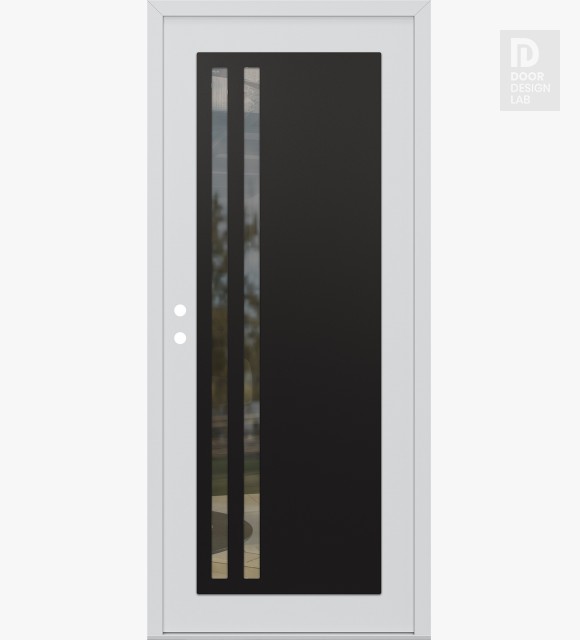 Modern Steel Front Door Diamond C6 36" x 80" white/white clear Glass Panel black RHI