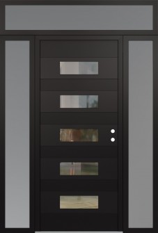 Diamond D5 60" x 96" black/black clear Glass Panel black LHI with 2 Sidelites and Transom frosted Glass