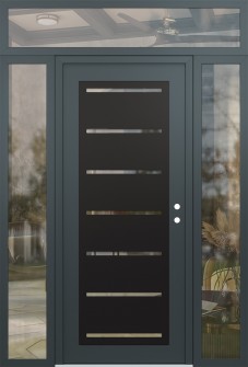 Diamond C11 60" x 96" anthracite/anthracite clear Glass Panel black LHI with 2 Sidelites and Transom clear Glass