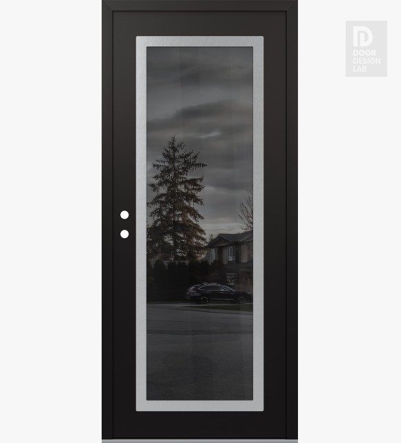 Modern Steel Front Door Diamond C1 36" x 80" black/black mirrored Glass Panel stainless steel RHI