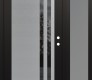 Modern Steel Front Door Diamond C6 52" x 80" black/black mirrored Glass Panel stainless steel LHI with Sidelite frosted Glass