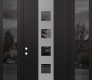 Modern Steel Front Door DIAMOND A13 68" X 96" BLACK/BLACK MIRRORED GLASS PANEL STAINLESS STEEL RHI WITH 2 SIDELITES AND TRANSOM MIRRORED GLASS