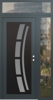 Diamond C12 52" x 96" anthracite/anthracite frosted Glass Panel black LHI with Sidelite and Transom clear Glass