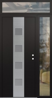 DIAMOND A12 50" X 96" BLACK/WHITE FROSTED GLASS PANEL STAINLESS STEEL LHI WITH SIDELITE AND TRANSOM CLEAR GLASS