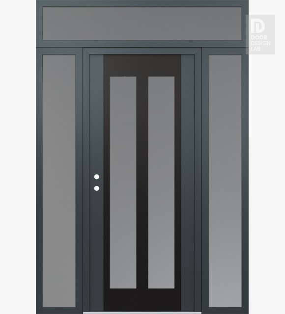 Modern Steel Front Door Diamond C14 68" x 96" anthracite/anthracite frosted Glass Panel black RHI with 2 Sidelites and Transom frosted Glass
