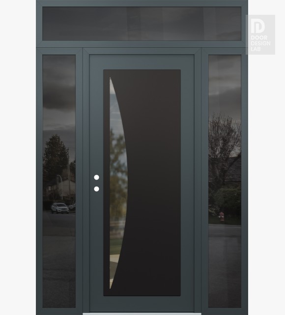 Modern Steel Front Door Diamond C13 64" x 96" anthracite/anthracite clear Glass Panel black RHI with 2 Sidelites and Transom mirrored Glass