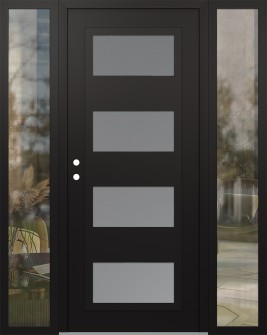 Diamond C2 68" x 80" black/white frosted Glass Panel black RHI with 2 Sidelites clear Glass