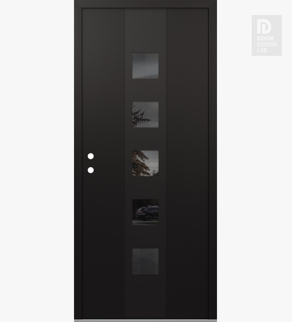 Modern Steel Front Door DIAMOND A13 36" X 80" BLACK/BLACK MIRRORED GLASS PANEL BLACK RHI