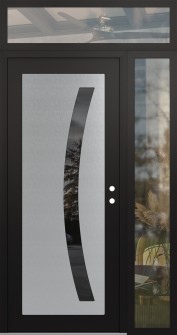 Diamond C4 52" x 96" black/black mirrored Glass Panel stainless steel LHI with Sidelite and Transom clear Glass