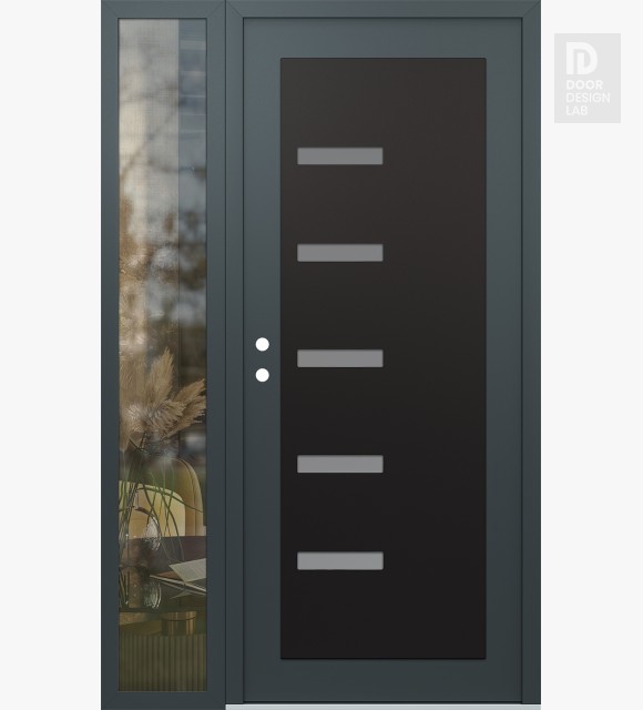 Modern Steel Front Door Diamond C8 50" x 80" anthracite/anthracite frosted Glass Panel black RHI with Sidelite clear Glass