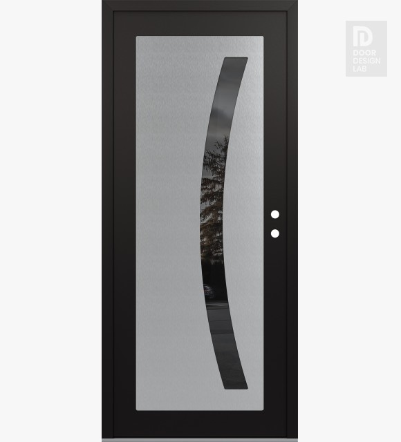 Modern Steel Front Door Diamond C4 36" x 80" black/black mirrored Glass Panel stainless steel LHI