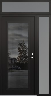 Diamond C1 52" x 96" black/black mirrored Glass Panel black LHI with Sidelite and Transom frosted Glass