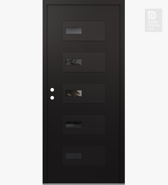 Modern Steel Front Door Diamond D7 36" x 80" black/black mirrored Glass Panel black RHI