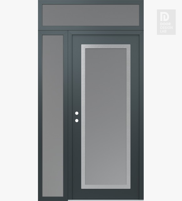 Modern Steel Front Door Diamond C1 52" x 96" anthracite/anthracite frosted Glass Panel stainless steel RHI with Sidelite and Transom frosted Glass