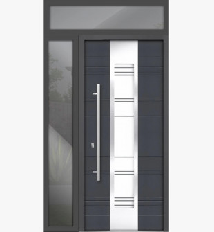 48 x 96 Front Exterior Prehung Steel Door / Deux 0757 Gray Graphite / Side and Top Exterior Window / Right-hand Inswing