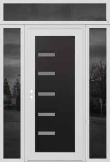 Diamond C8 60" x 96" white/white frosted Glass Panel black RHI with 2 Sidelites and Transom mirrored Glass