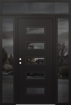 Diamond D1 60" x 96" black/black mirrored Glass Panel black RHI with 2 Sidelites and Transom mirrored Glass