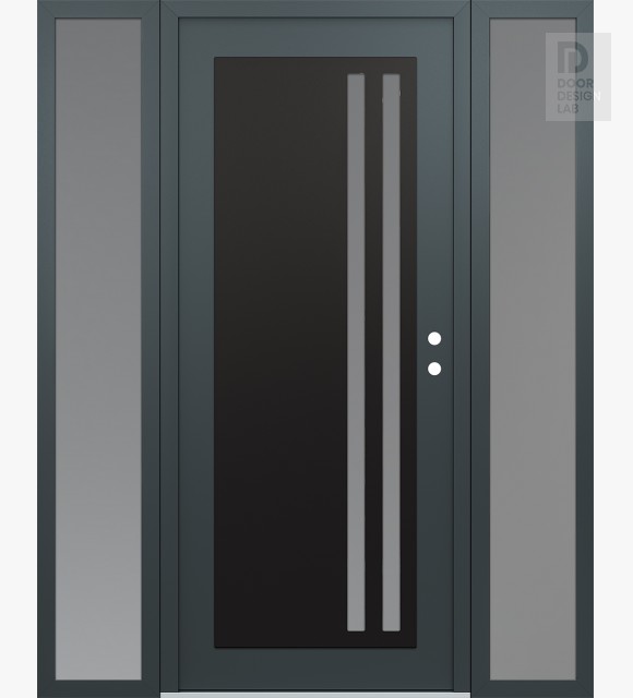Modern Steel Front Door Diamond C6 60" x 80" anthracite/anthracite frosted Glass Panel black LHI with 2 Sidelites frosted Glass