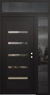 Diamond C7 52" x 96" black/black clear Glass Panel black LHI with Sidelite and Transom mirrored Glass