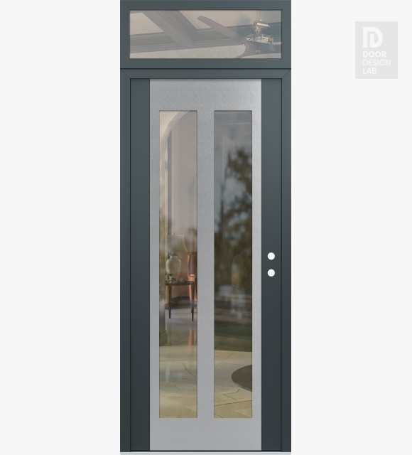 Modern Steel Front Door Diamond C14 36" x 96" anthracite/anthracite clear Glass Panel stainless steel LHI with Transom clear Glass
