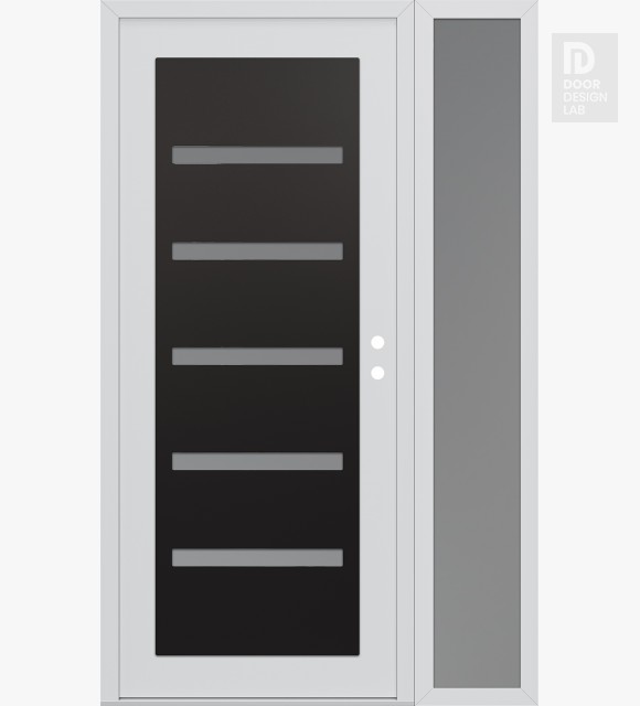 Modern Steel Front Door Diamond C7 52" x 80" white/white frosted Glass Panel black LHI with Sidelite frosted Glass
