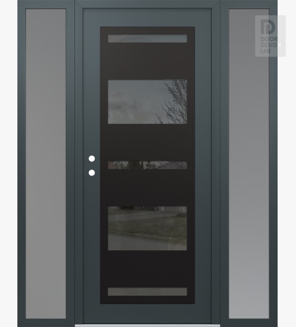 Modern Steel Front Door Diamond C10 64" x 80" anthracite/anthracite mirrored Glass Panel black RHI with 2 Sidelites frosted Glass