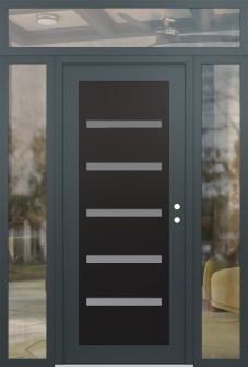 Diamond C7 64" x 96" anthracite/anthracite frosted Glass Panel black LHI with 2 Sidelites and Transom clear Glass