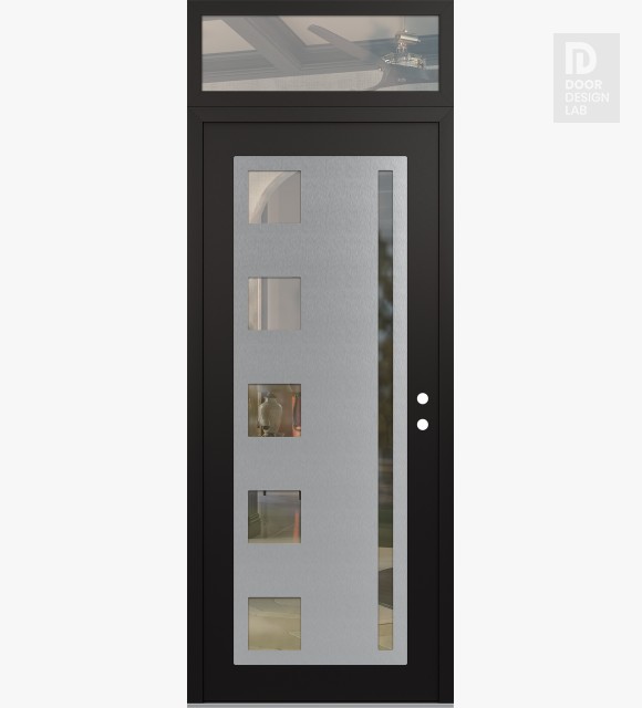 Modern Steel Front Door Diamond C3 36" x 96" black/black clear Glass Panel stainless steel LHI with Transom clear Glass
