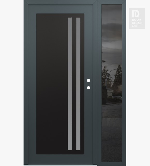 Modern Steel Front Door Diamond C6 48" x 80" anthracite/anthracite frosted Glass Panel black LHI with Sidelite mirrored Glass